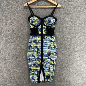 Material Girl Dress Women S Small Blue Striped Sheath Midi Zipper Sleeveless